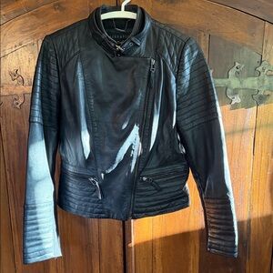 Bernardo Black Quilted Moto Leather Jacket